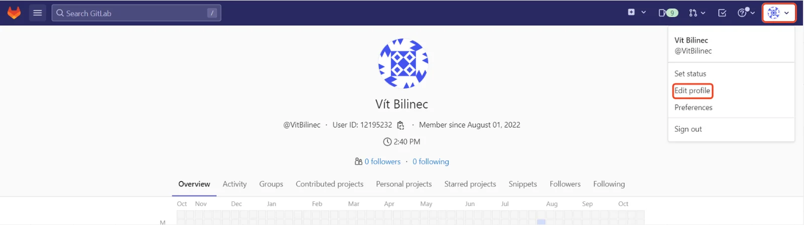 gitlab - homepage - edit profile