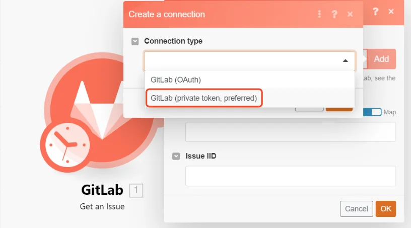 boost.space integrator - new scenario - gitlab connection type