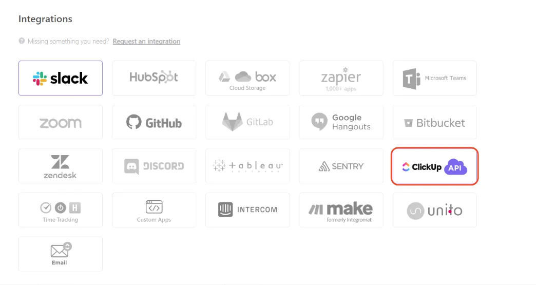 clickup - list of integrations 